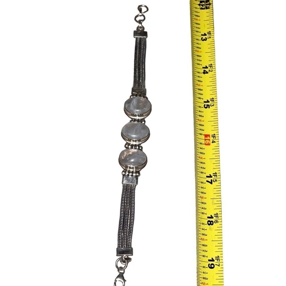 925 Sterling Silver Bracelets With Three Large Oval Shape Moonstone Cabochons - Picture 4 of 7